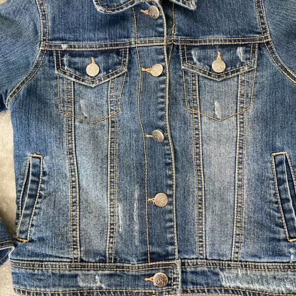 Est 1989 Place Blue Stone Washed Distressed Jean Denim Button Up Jacket L 10/12 - Picture 2 of 10